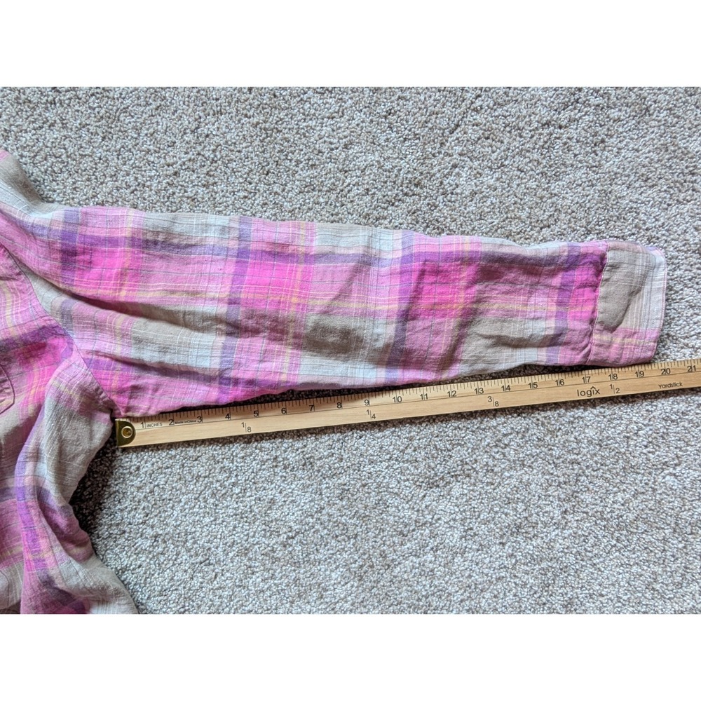 NWOT Pendleton Womens XL Long Sleeve Plaid Shirt 100% Linen Pink Button Up - Picture 7 of 9